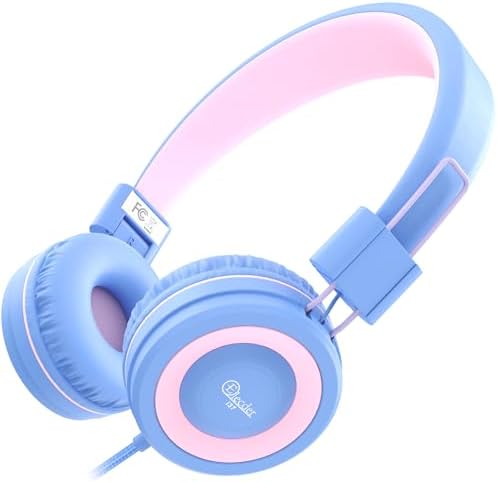 ELECDER i37 Kids Headphones for School Children Girls Boys Teens Foldable Adjustable On Ear Wired Headphones with 3.5mm Jack for Smartphones Chromebook Laptop Computer PC Tablets Travel Purple/Pink