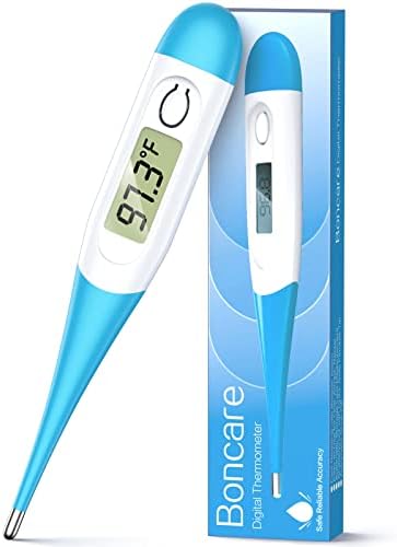 Boncare 10 Seconds Digital Thermometer for Adults and Kids - Accurate & Safe Rectal Thermometer for Baby with Fever Alarm, Oral Thermometer FSA HSA Eligible (Light Blue)