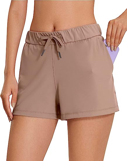 CRZ YOGA Shorts for Women, Stretch Athletic Workout Shorts, Lounge Hiking Running Casual Travel Golf Shorts with Pockets